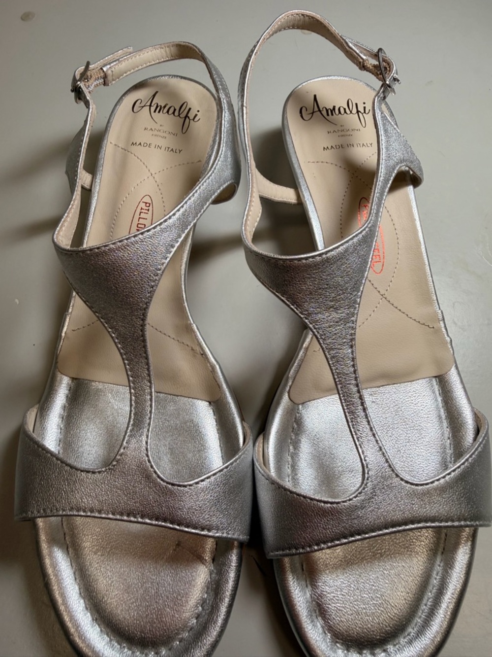Amalfi Metallic Silver T‑Strap Sandals